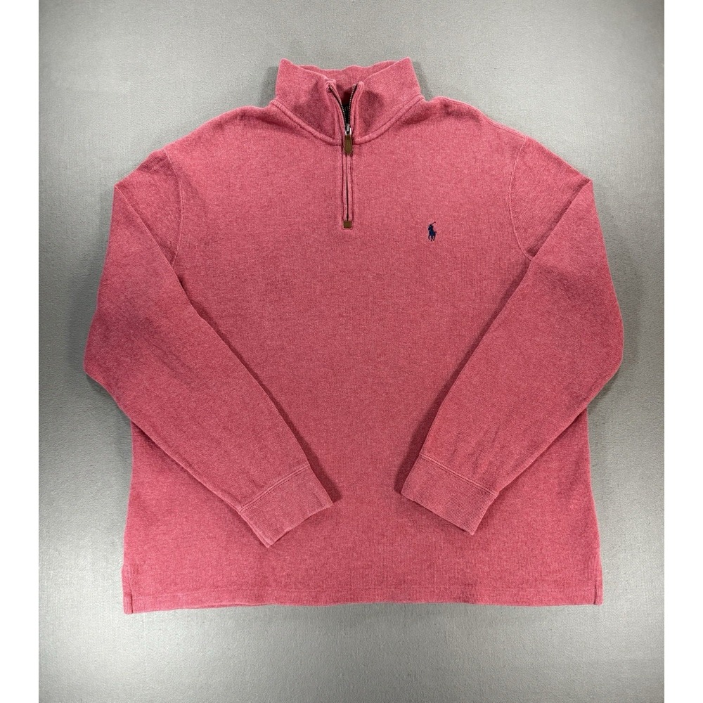 Polo Ralph Lauren Quarter Zip Pullover Sweater Salmon Pink Mens Size XL Preppy